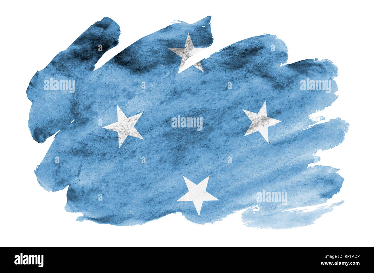 Micronésie drapeau est représenté dans un style aquarelle liquide isolé sur fond blanc. Peinture imprudente avec ombrage image de drapeau national. L'indépendance Banque D'Images