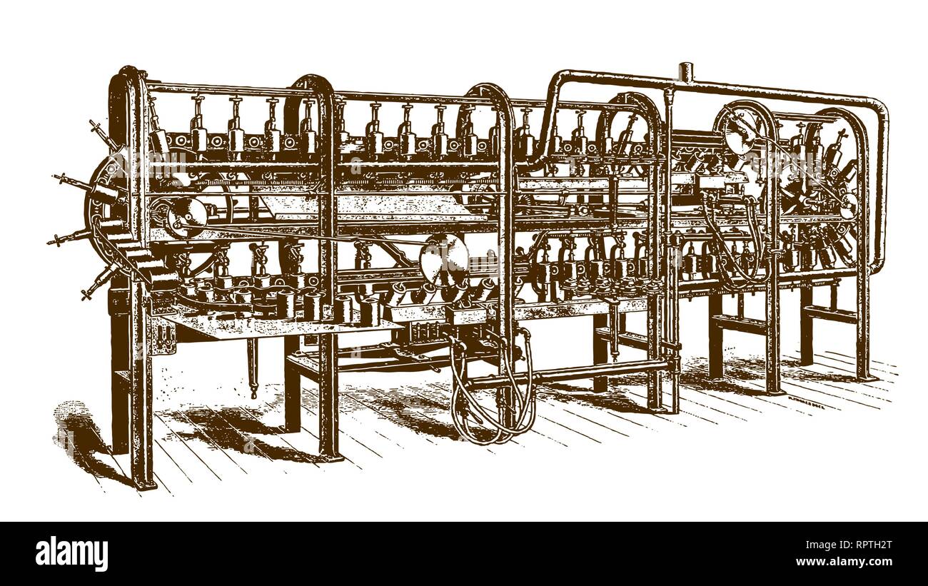 Machine de soudage automatique historique (après une gravure ou la gravure du xixe siècle) Illustration de Vecteur