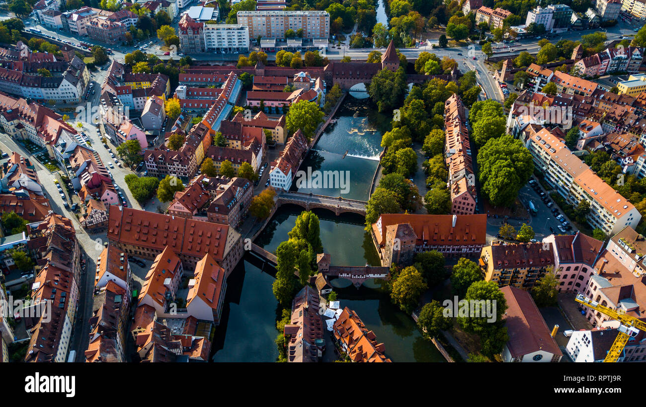 Aérienne de la Altstadt ou vieille ville, Nuremberg, Allemagne Banque D'Images