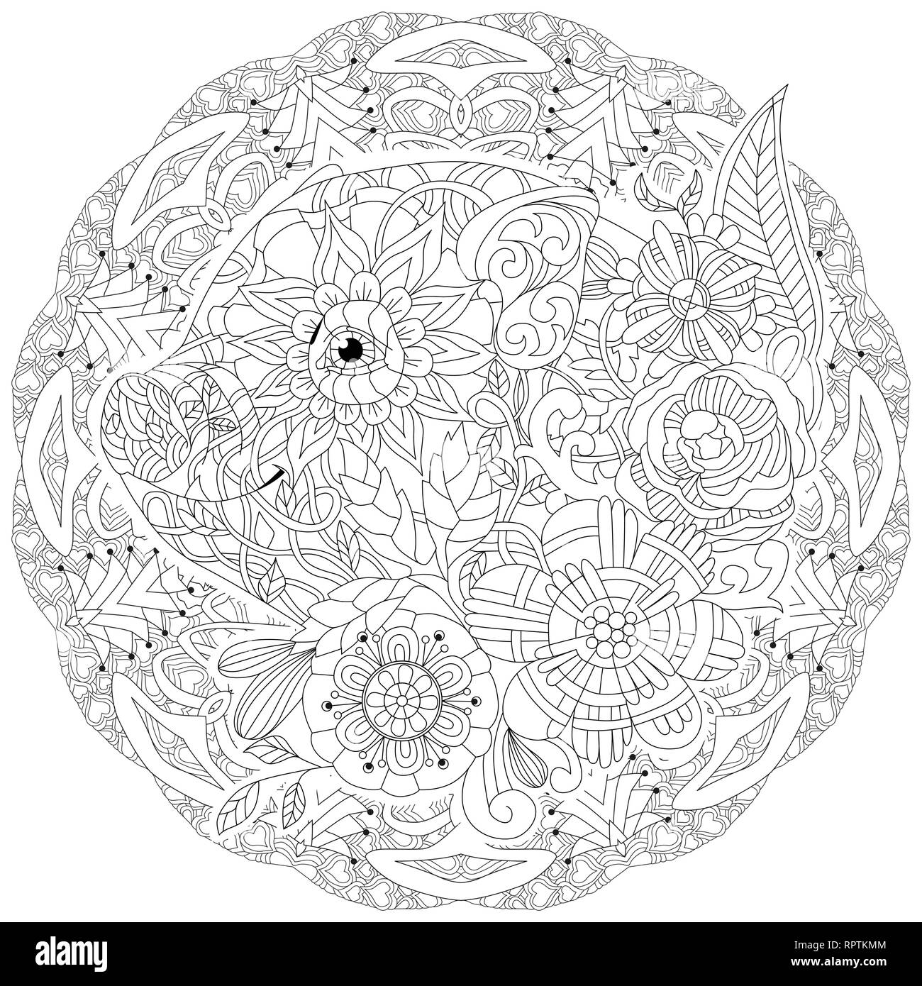 Illustration Zentangle avec porc mandala. Zentangle doodle ou porcelet. Livre de coloriage animal domestique. Illustration de Vecteur