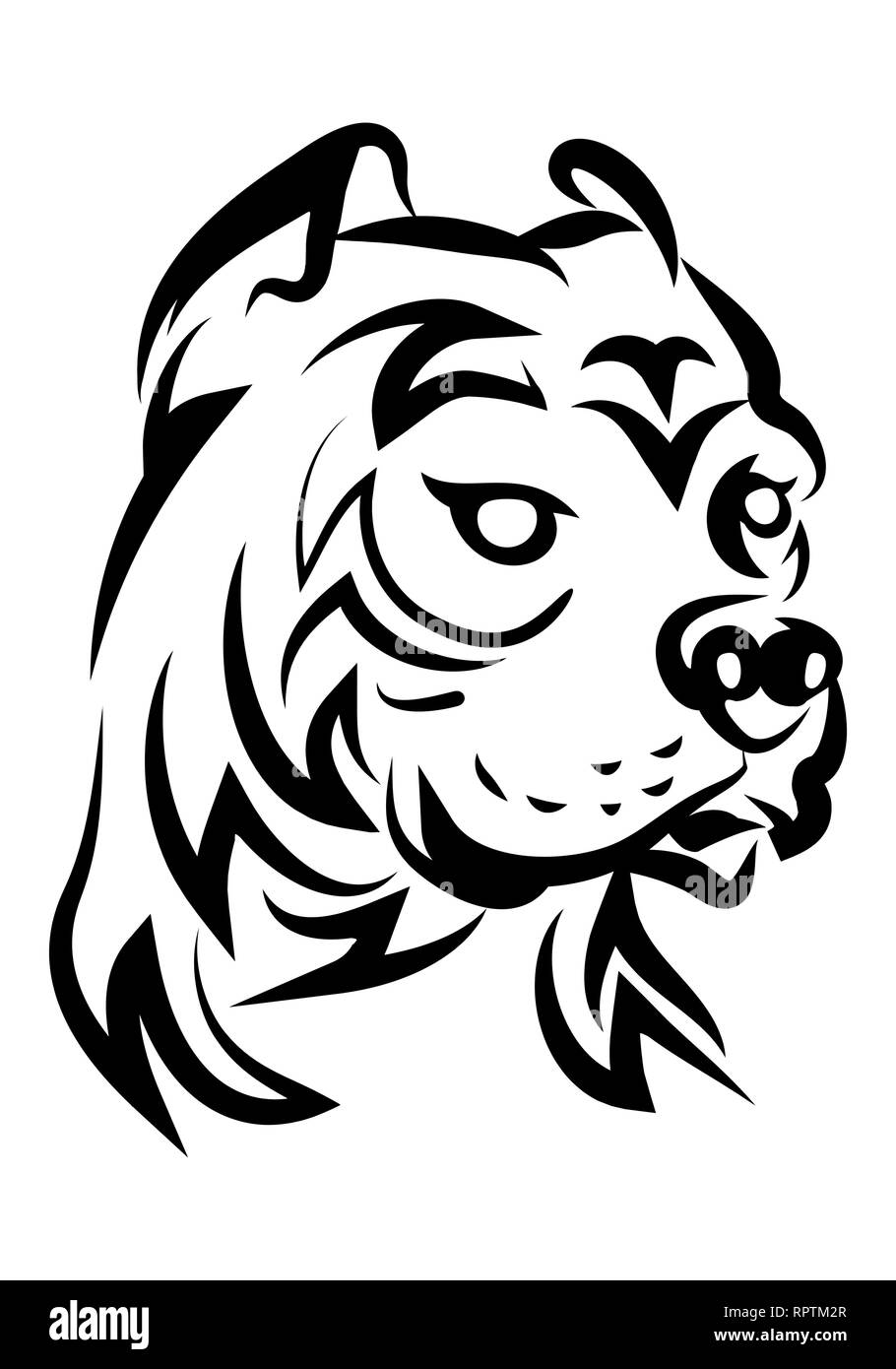 Illustration de l'affreux tatouage pitbull dog sur fond blanc isolé Banque D'Images