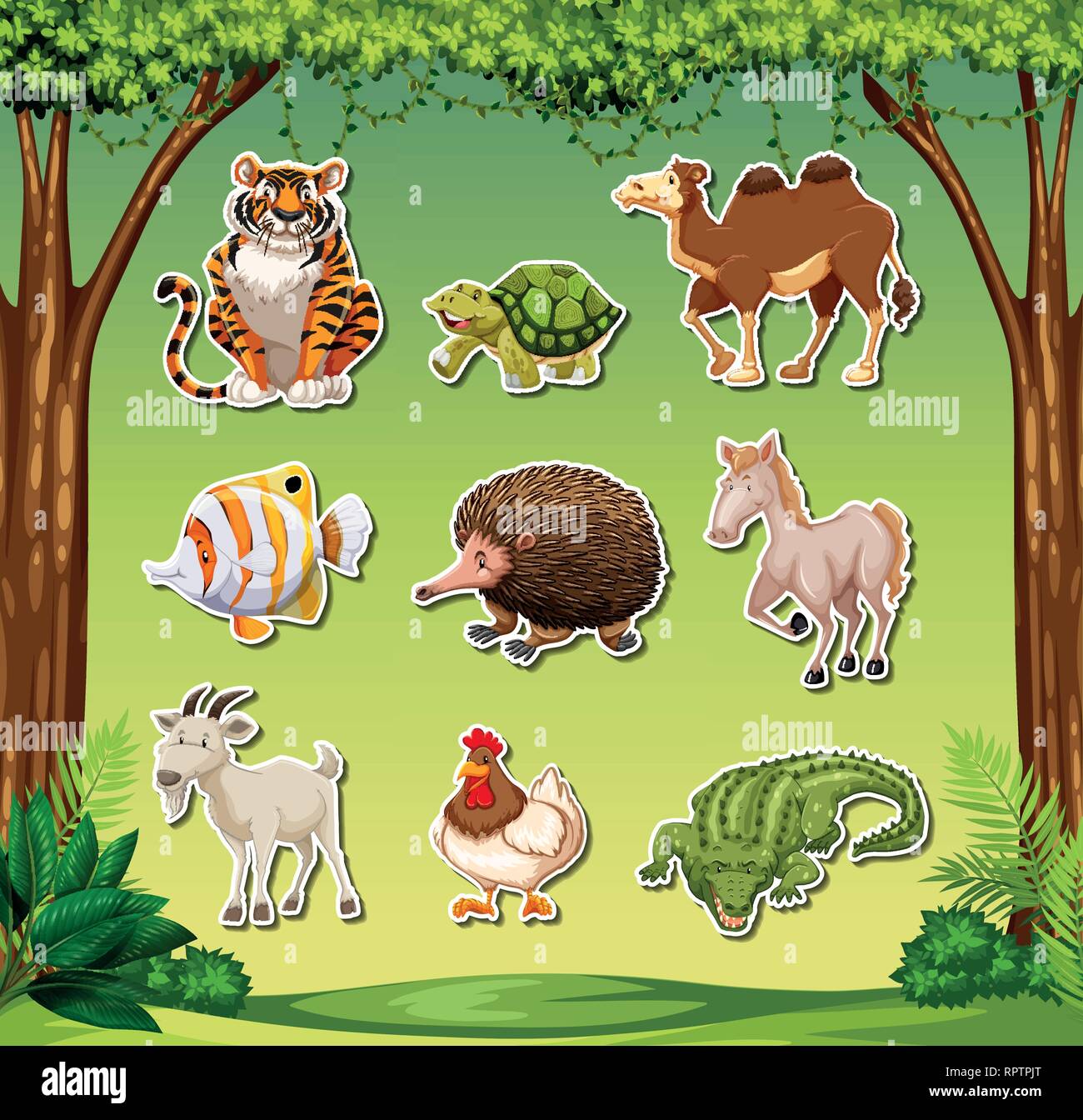 Ensemble d'autocollants animaux pack illustration Illustration de Vecteur