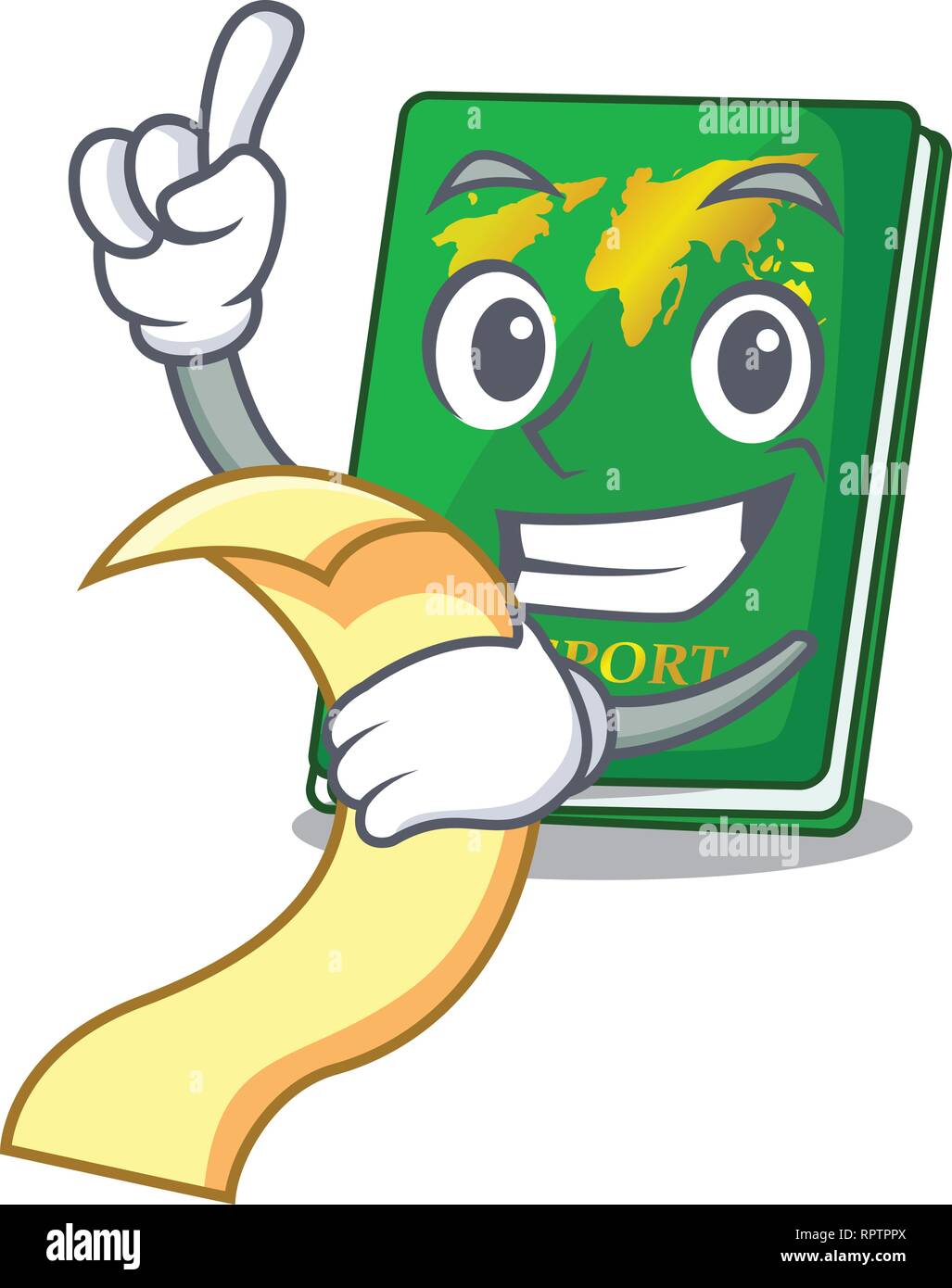 Menu avec un passeport vert isolé dans les caricatures Illustration de Vecteur