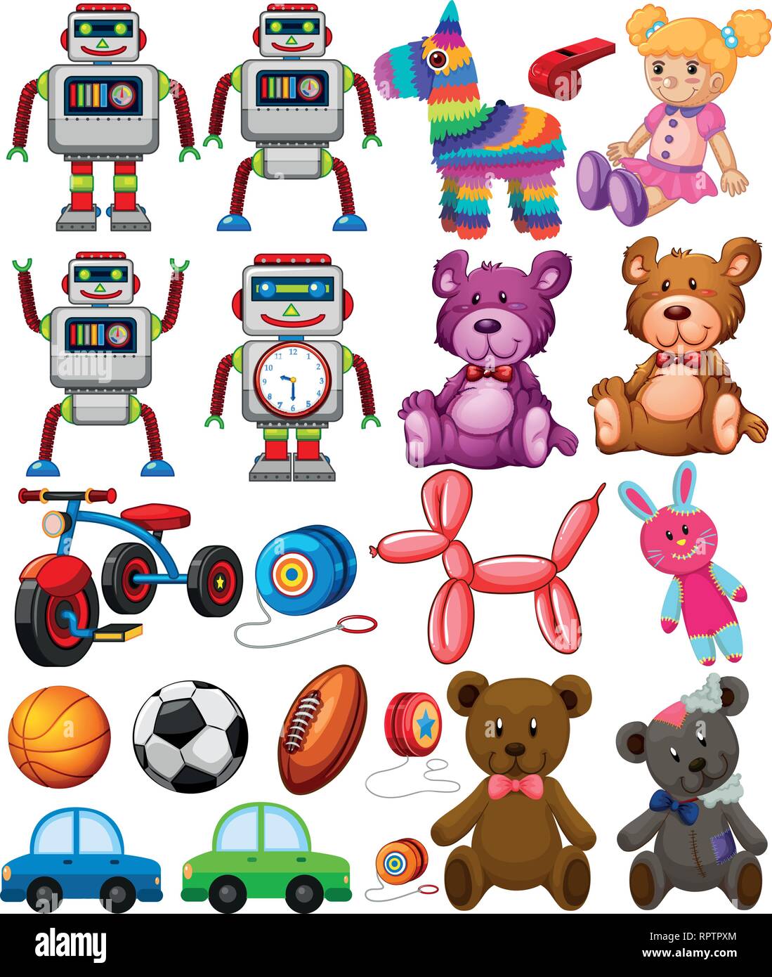 Ensemble de jouets différents illustration Illustration de Vecteur
