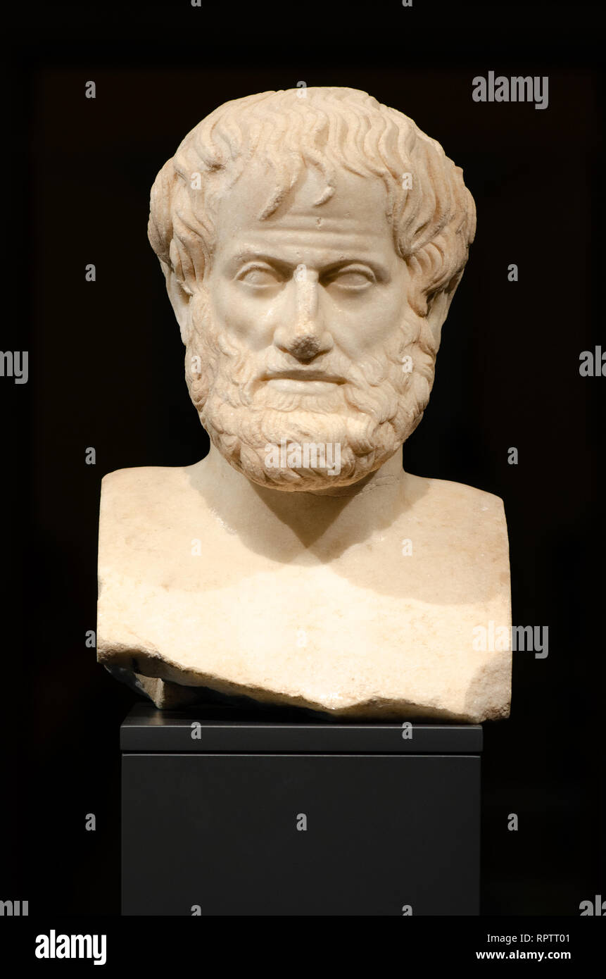 La philosophie. Aristote. Le buste en marbre du grand philosophe Aristote, trouvés en 2005 lors de fouilles archéologiques, Musée de l'acropole d'Athènes Banque D'Images