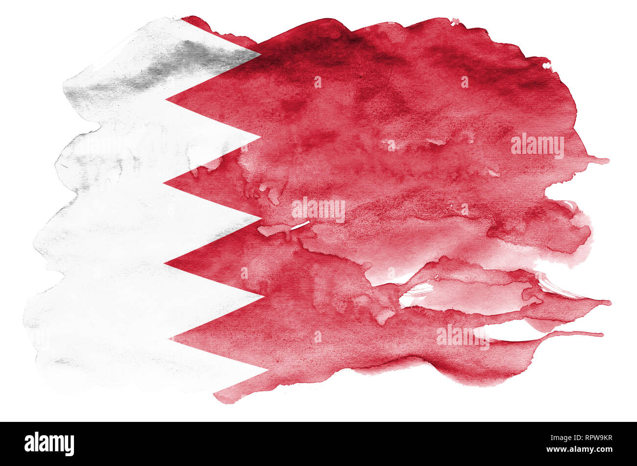 Bahreïn drapeau est représenté dans un style aquarelle liquide isolé sur fond blanc. Peinture imprudente avec ombrage image de drapeau national. Indépendance Da Banque D'Images