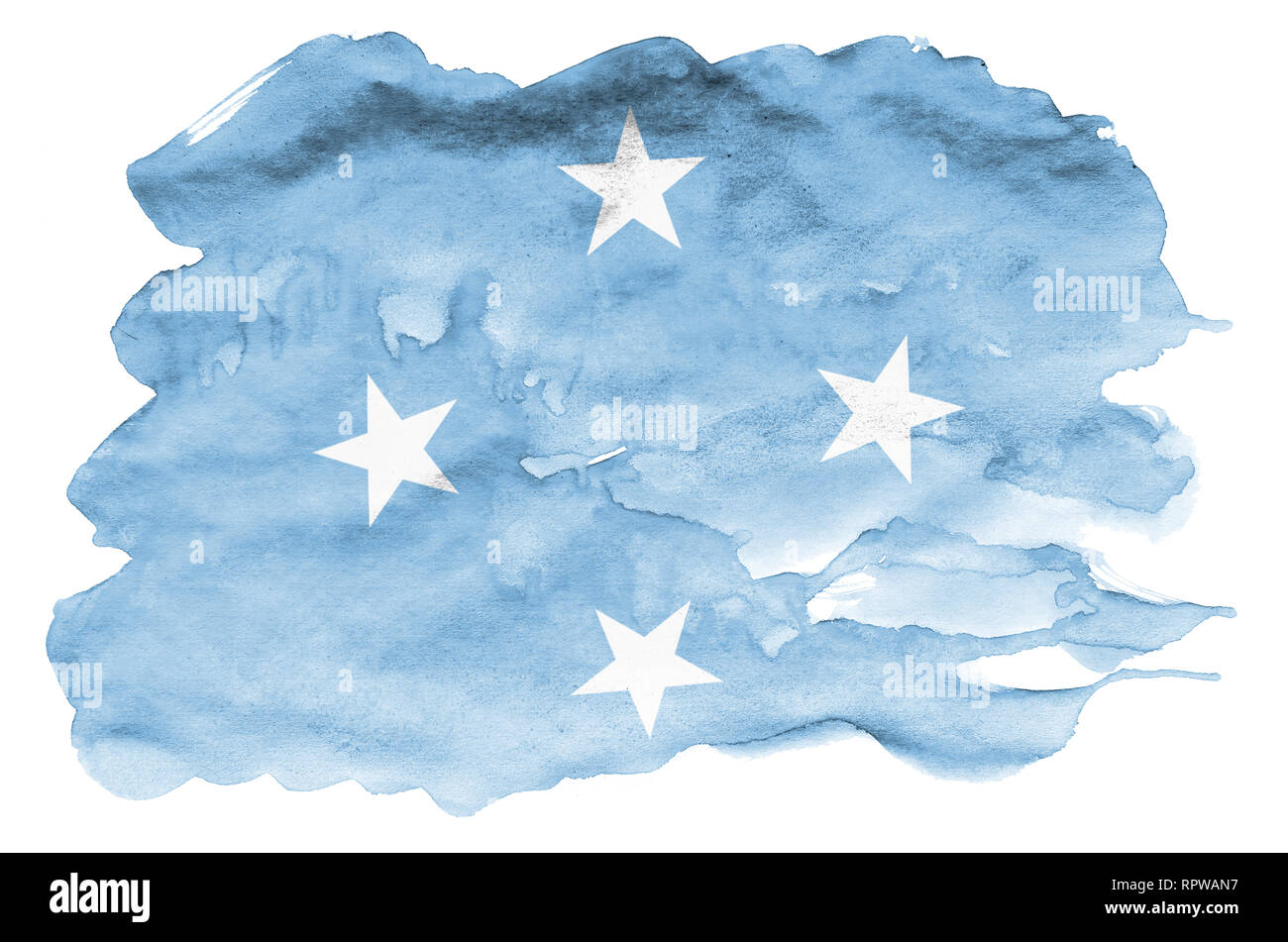 Micronésie drapeau est représenté dans un style aquarelle liquide isolé sur fond blanc. Peinture imprudente avec ombrage image de drapeau national. L'indépendance Banque D'Images