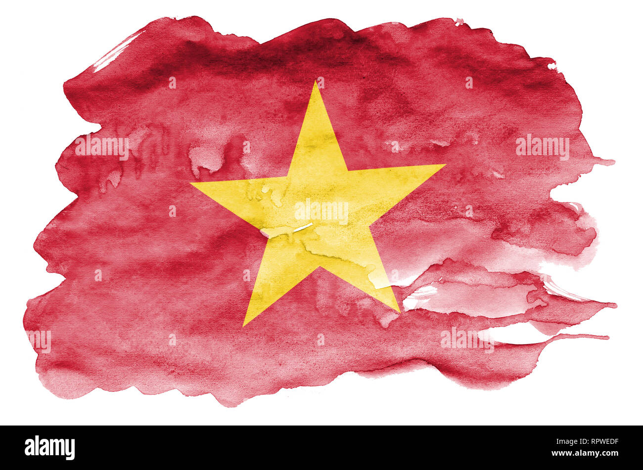 Vietnam drapeau est représenté dans un style aquarelle liquide isolé sur fond blanc. Peinture imprudente avec ombrage image de drapeau national. Indépendance Da Banque D'Images