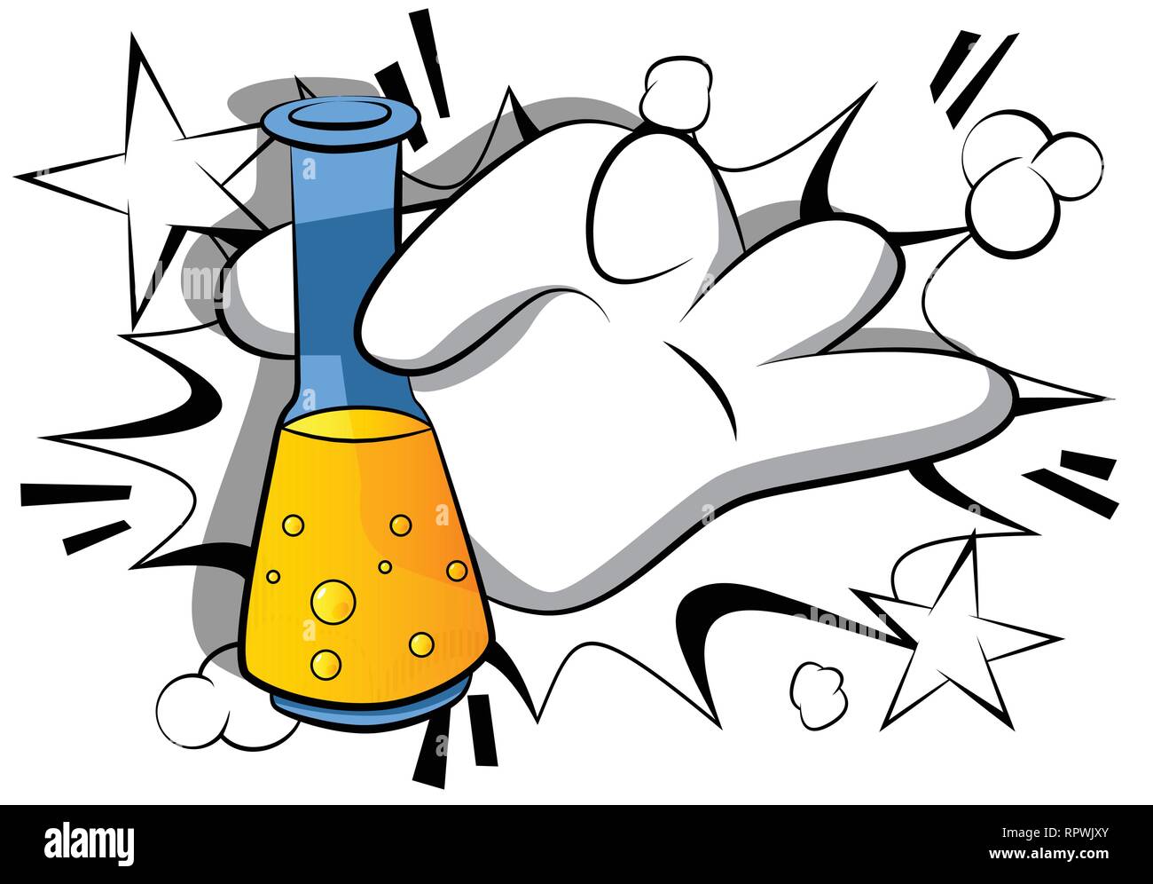 Vector cartoon main tenant un tube à essai. Bande dessinée illustration sur l'arrière-plan. Illustration de Vecteur