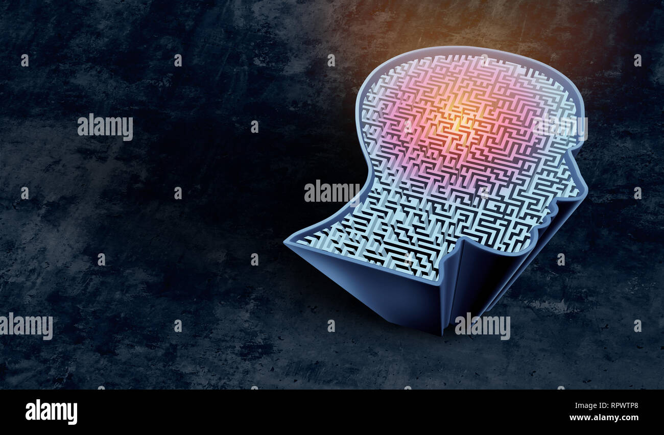 Puzzle concept de l'esprit l'autisme trouble du développement autistique comme un symbole d'une communication et la psychologie du comportement social comme un labyrinthe en forme de tête. Banque D'Images