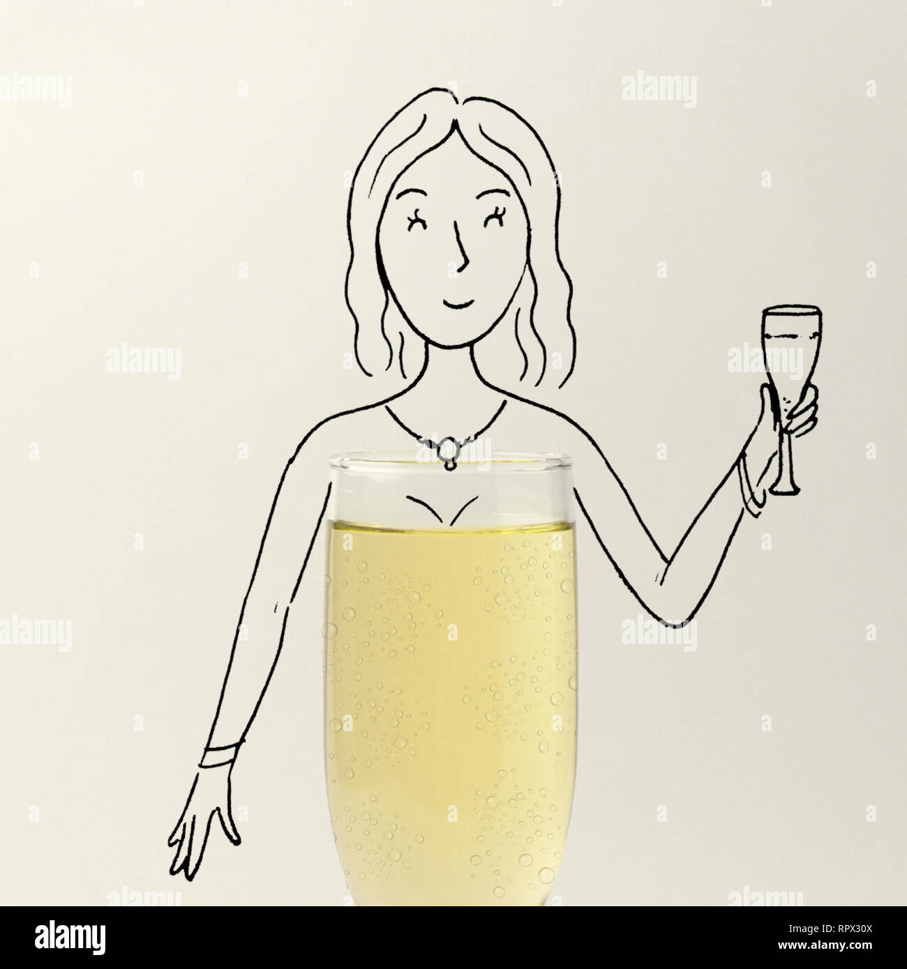 Conceptual Femme buvant un verre de champagne Banque D'Images