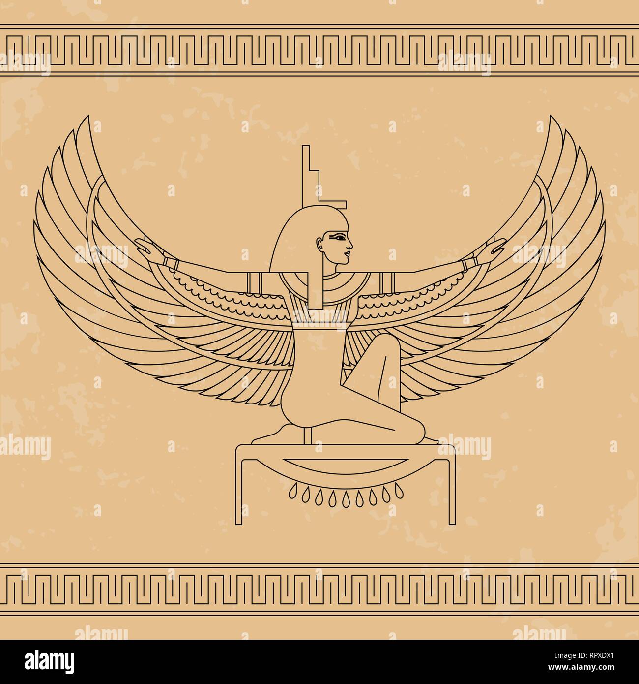 La déesse égyptienne Isis et ensemble d'hiéroglyphes de l'Égypte. Portrait de l'animation de la belle femme égyptienne. Vector illustration isolé sur fond Illustration de Vecteur