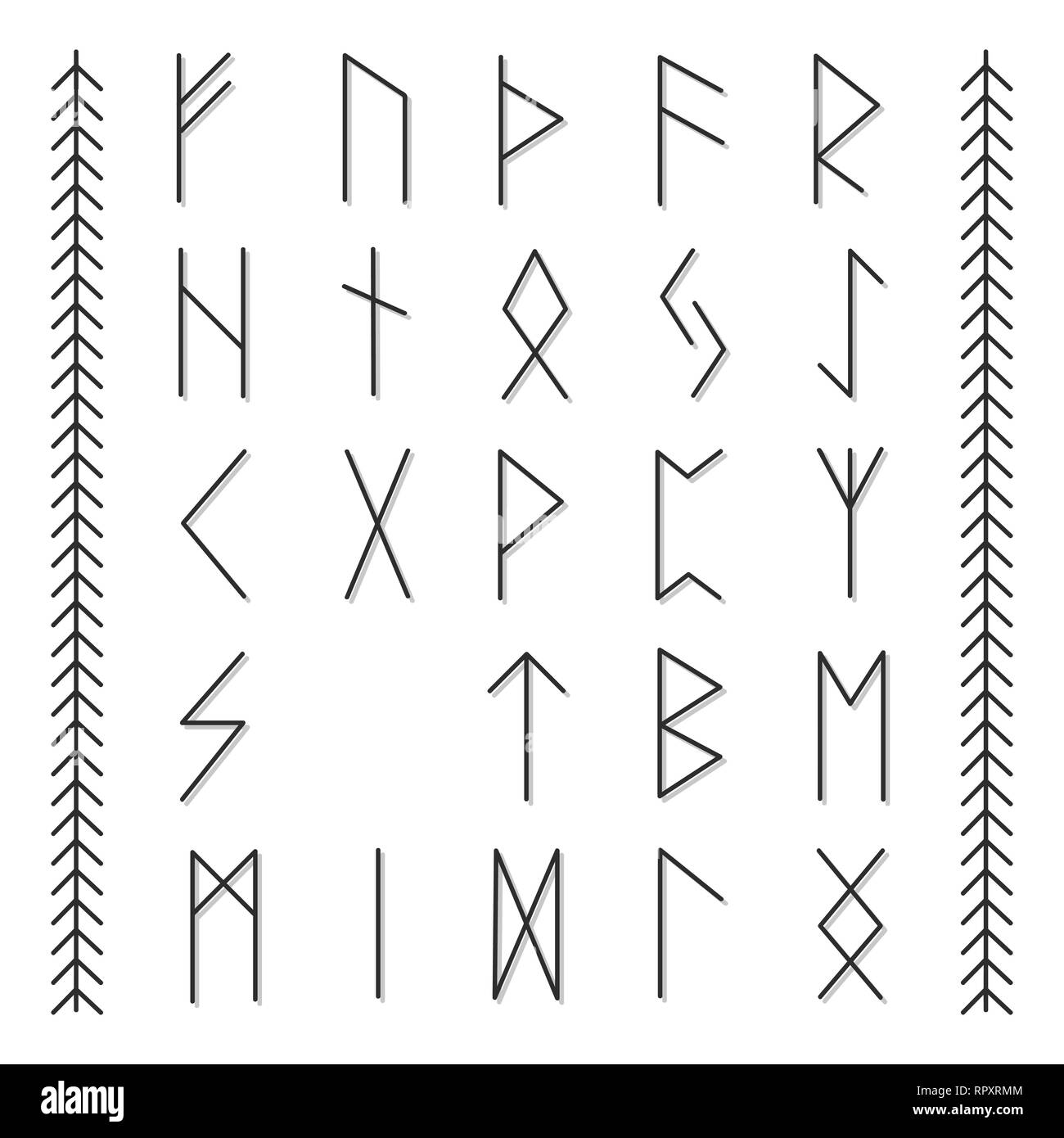 Jeu de runes scandinaves en vieux norrois. L'alphabet runique, futhark. Illustration de Vecteur
