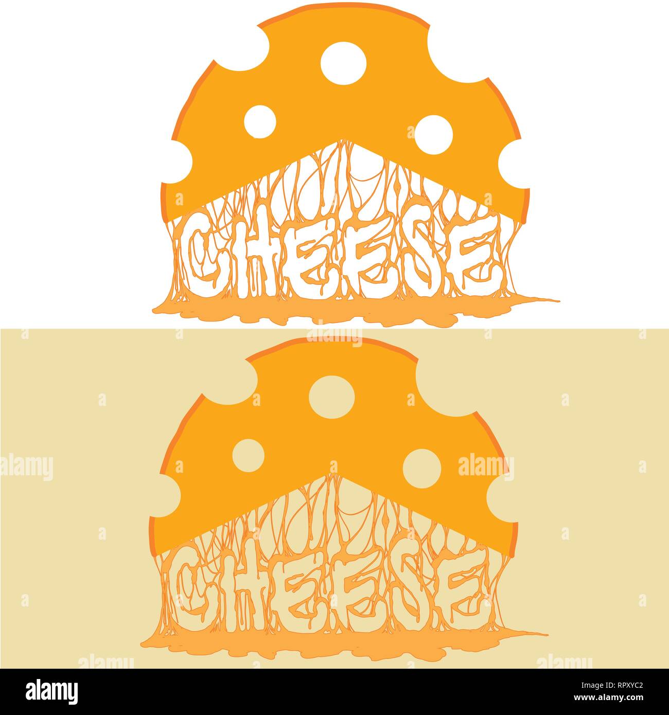 Inscription fromage fondu s'écoule du logo une tranche de fromage Illustration de Vecteur