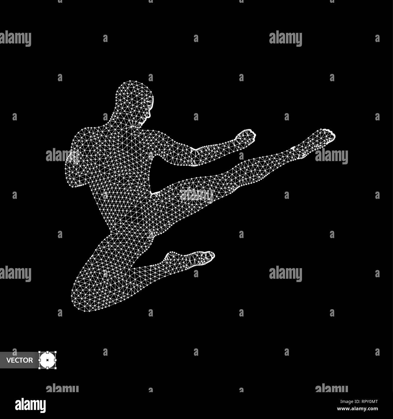 Le karaté et le kung fu. Karate jump kick. Fighter. Modèle 3d de l'homme. Symbole du sport. L'élément de conception. Arts martiaux asiatiques illustration vectorielle. Illustration de Vecteur