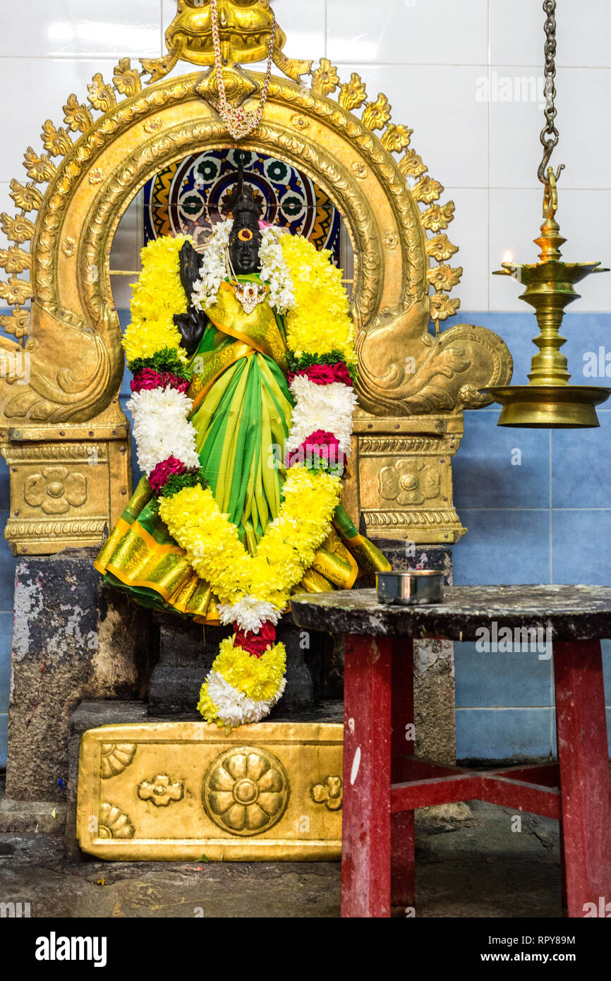 Lieu de culte à Sri Meenakshi Amman en Hindu Sri Poyyatha Vinayaga Termple, Moorthy, Melaka, Malaisie. Banque D'Images
