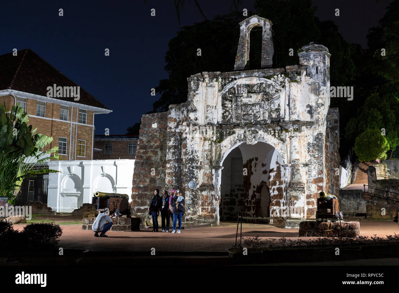 Porta de Santiago, porte d'une Famosa Fort portugais, 16ème. Siècle, Melaka, Malaisie. Banque D'Images