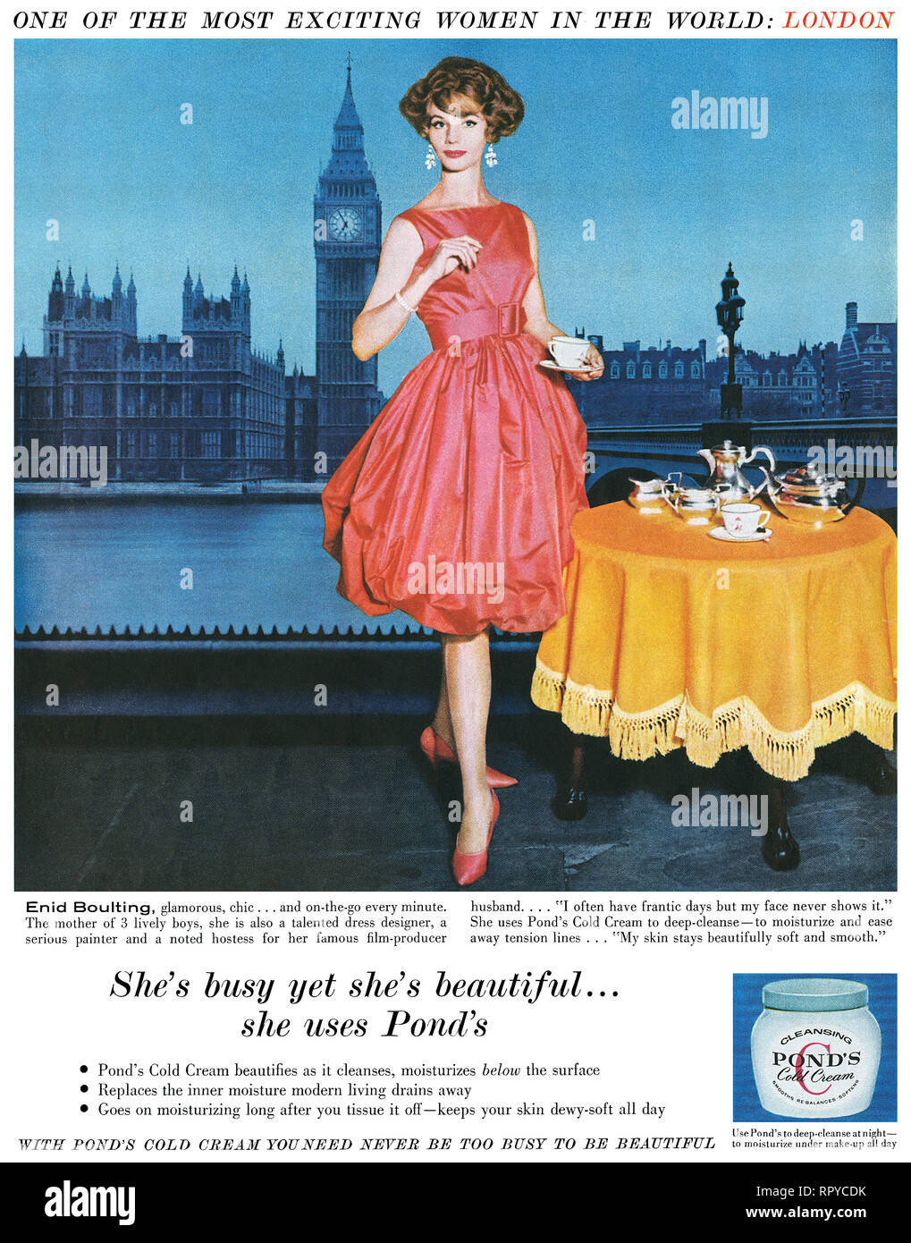 1959 La publicité pour l'étang avec la crème froide, Enid Boulting (née Munnik), épouse du cinéaste Roy Boulting. Banque D'Images