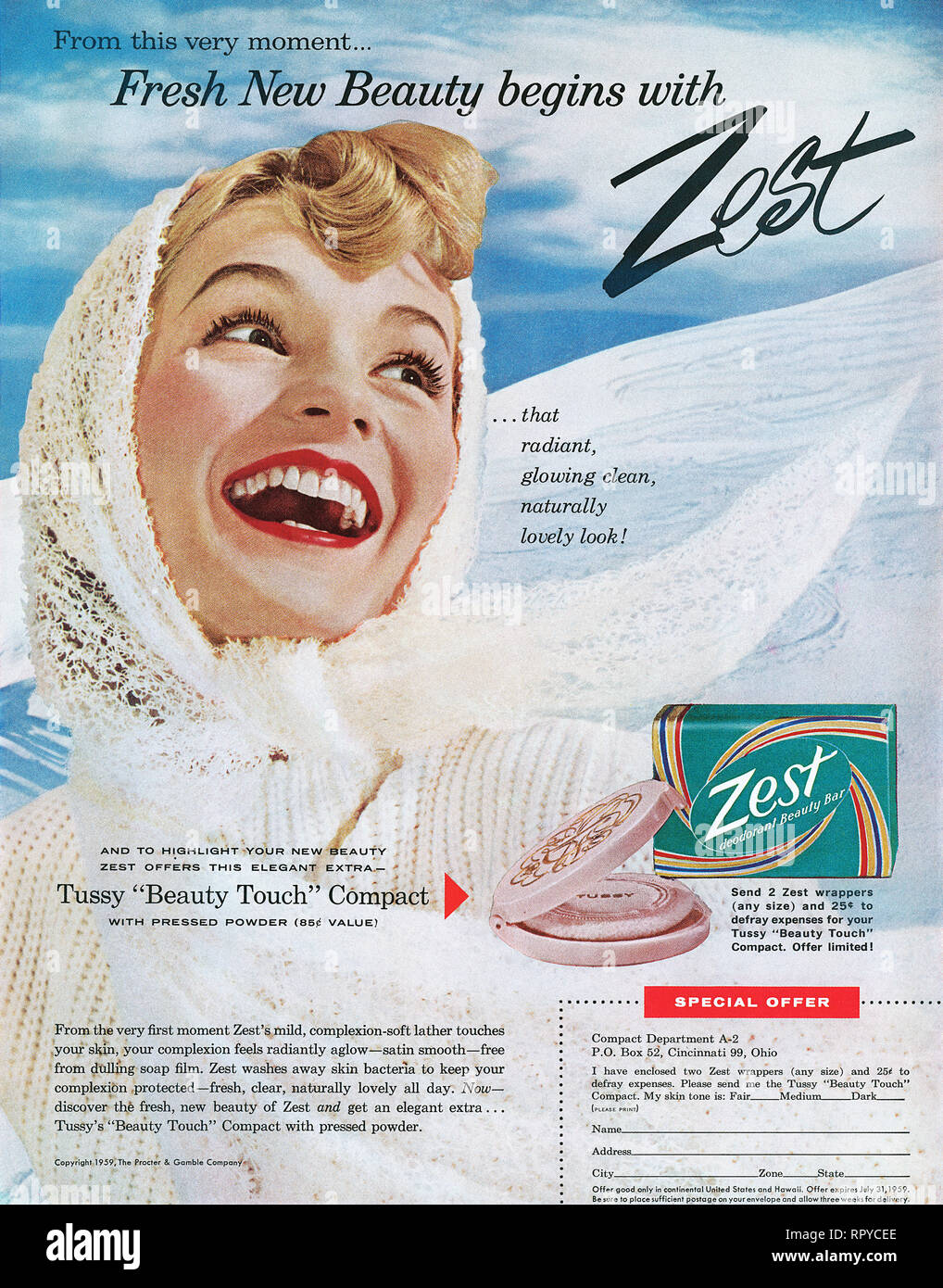 1959 publicité américaine pour savon zeste Photo Stock - Alamy