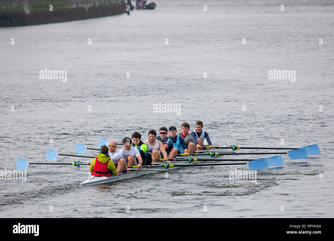 La ville de Cork, Cork, Irlande. 23 Février, 2019. Rameurs de club d'aviron de Shandon huit hommes de la formation sur la rivière Lee, à Cork, Irlande. Crédit : David Creedon/Alamy Live News Banque D'Images