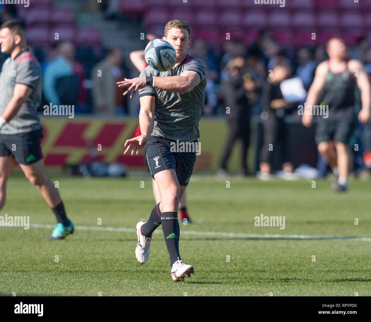 Twickenham, London, UK. Feb 23, 2019. Charlie Mulchrone d'Arlequins en cours de match match Premiership Gallagher entre Harlequins et Bristol au Twickenham Stoop le Samedi, 23 février 2019. Londres en Angleterre. (Usage éditorial uniquement, licence requise pour un usage commercial. Aucune utilisation de pari, de jeux ou d'un seul club/ligue/dvd publications.) Crédit : Taka G Wu/Alamy News Crédit : Taka Wu/Alamy Live News Banque D'Images