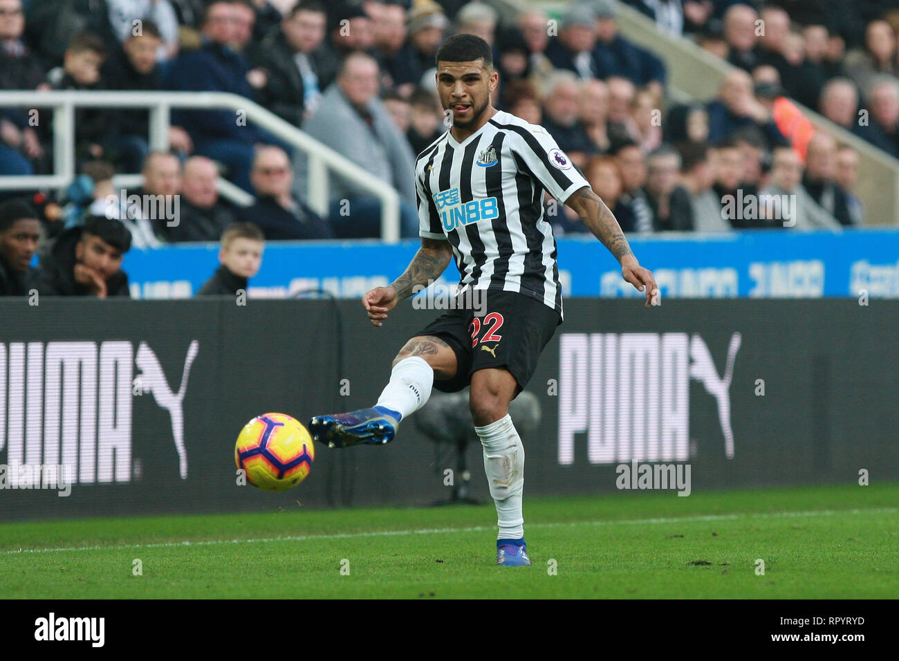 NEWCASTLE Upon Tyne, au Royaume-Uni. 23e février du Newcastle United DeAndre Yedlin au cours de la Premier League match entre Newcastle United et Huddersfield Town à St James Park, Newcastle Le samedi 23 février 2019. (Crédit : Steven Hadlow | MI News) Credit : MI News & Sport /Alamy Live News Banque D'Images