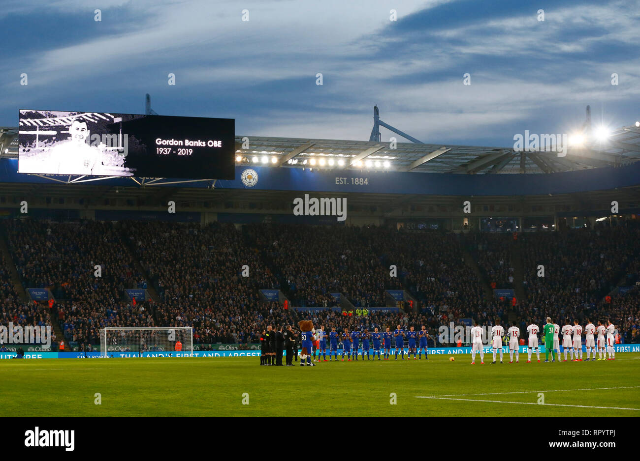 Leicester, Royaume-Uni. Feb 23, 2019. En mémoire de Gordon Banks au cours de Premier League anglaise entre Leicester City et Crystal Palace à King Power stadium, Leicester, Angleterre le 23 février 2019. Action Crédit : Foto Sport/Alamy Live News Banque D'Images