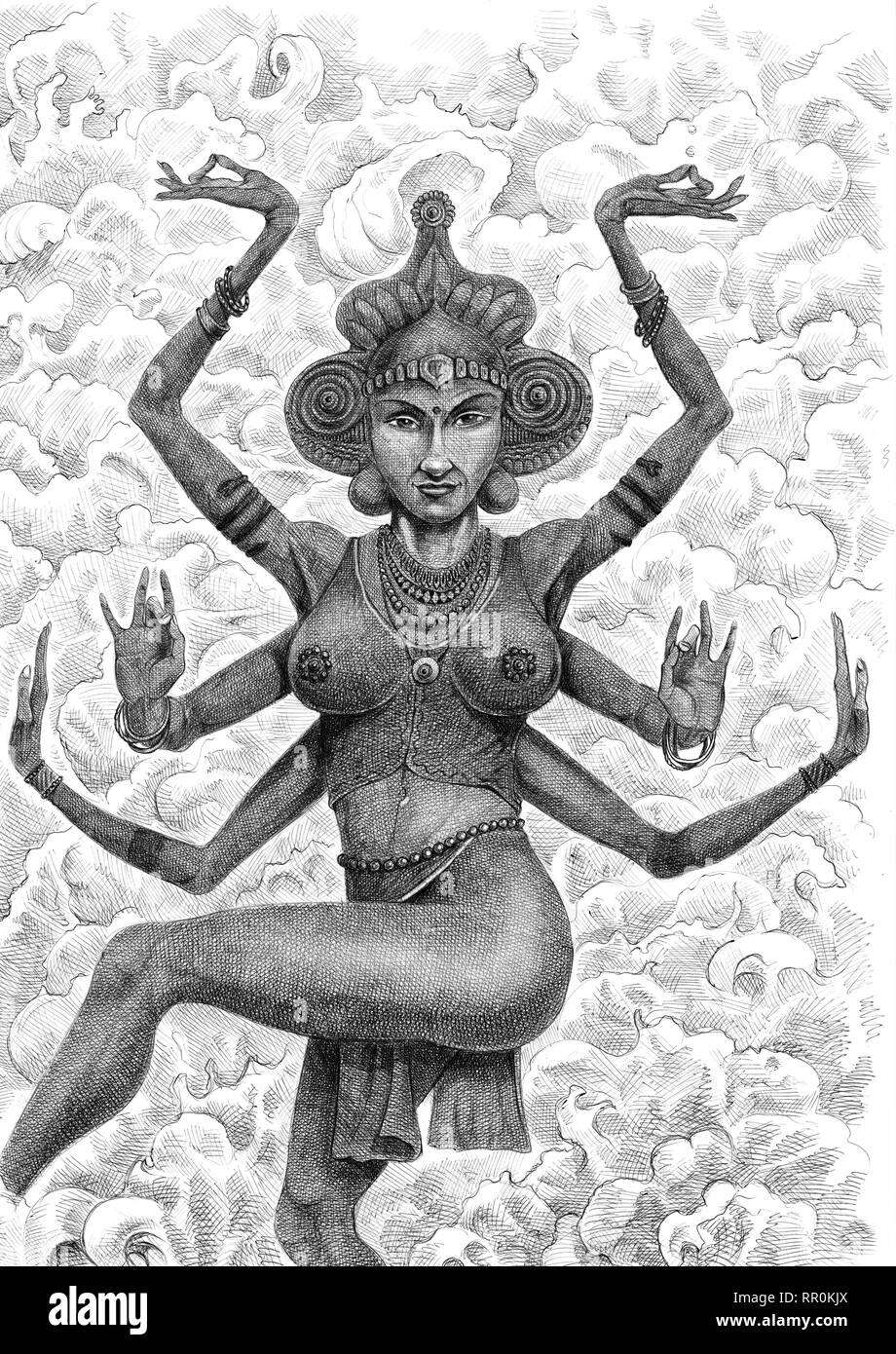 Déesse hindoue illustration. Sarasvati et Kali dessin. Banque D'Images