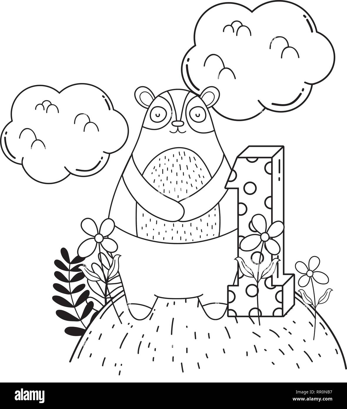 Cute Bear dans le paysage Illustration de Vecteur