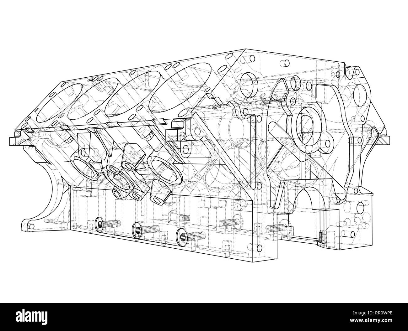 Croquis du bloc moteur. Le rendu 3D de vecteur Illustration de Vecteur