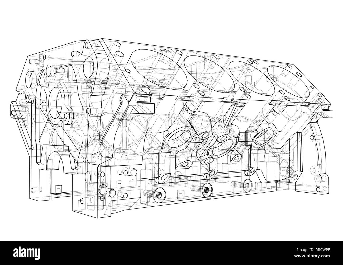 Croquis du bloc moteur. Le rendu 3D de vecteur Illustration de Vecteur
