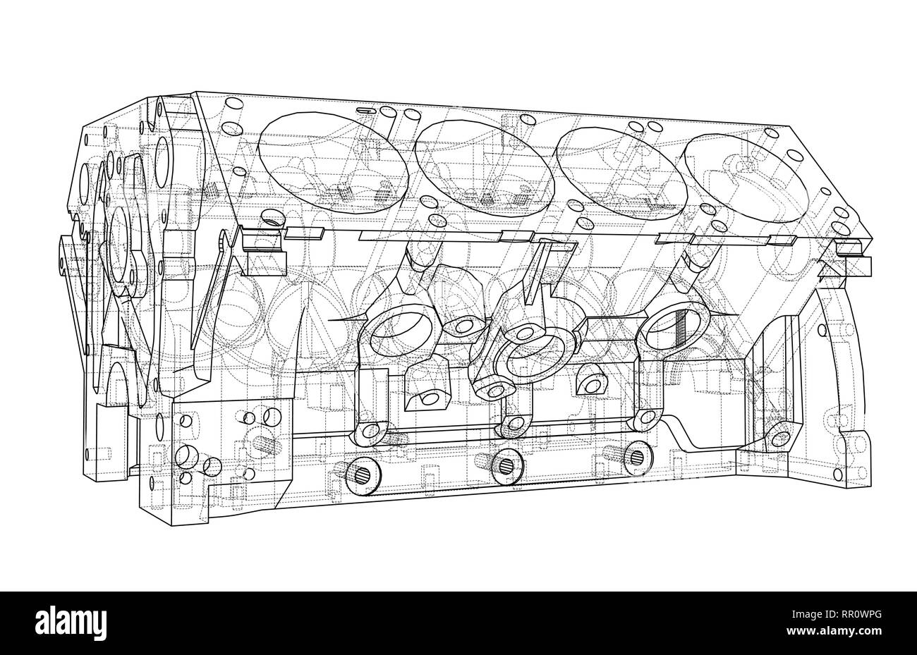 Croquis du bloc moteur. Le rendu 3D de vecteur Illustration de Vecteur