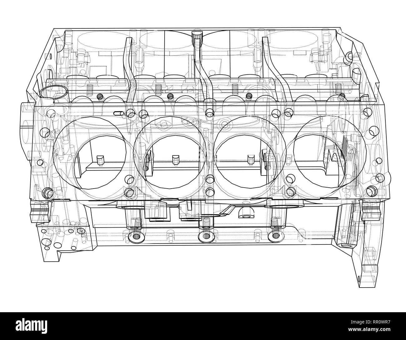 Croquis du bloc moteur. Le rendu 3D de vecteur Illustration de Vecteur