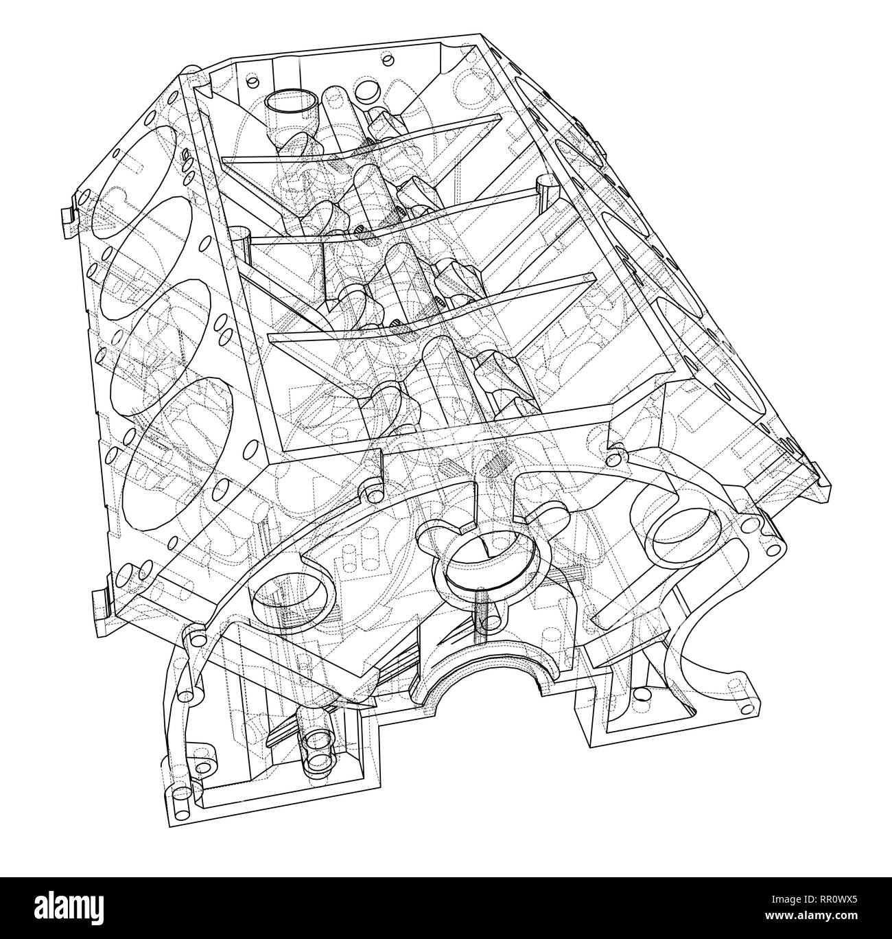 Croquis du bloc moteur. Le rendu 3D de vecteur Illustration de Vecteur