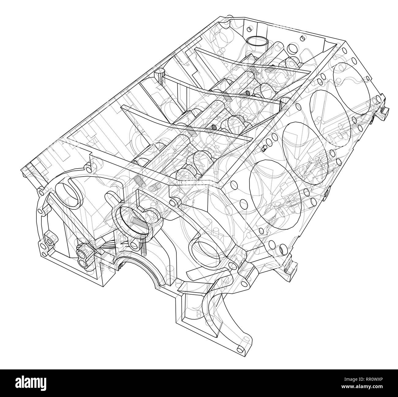 Croquis du bloc moteur. Le rendu 3D de vecteur Illustration de Vecteur