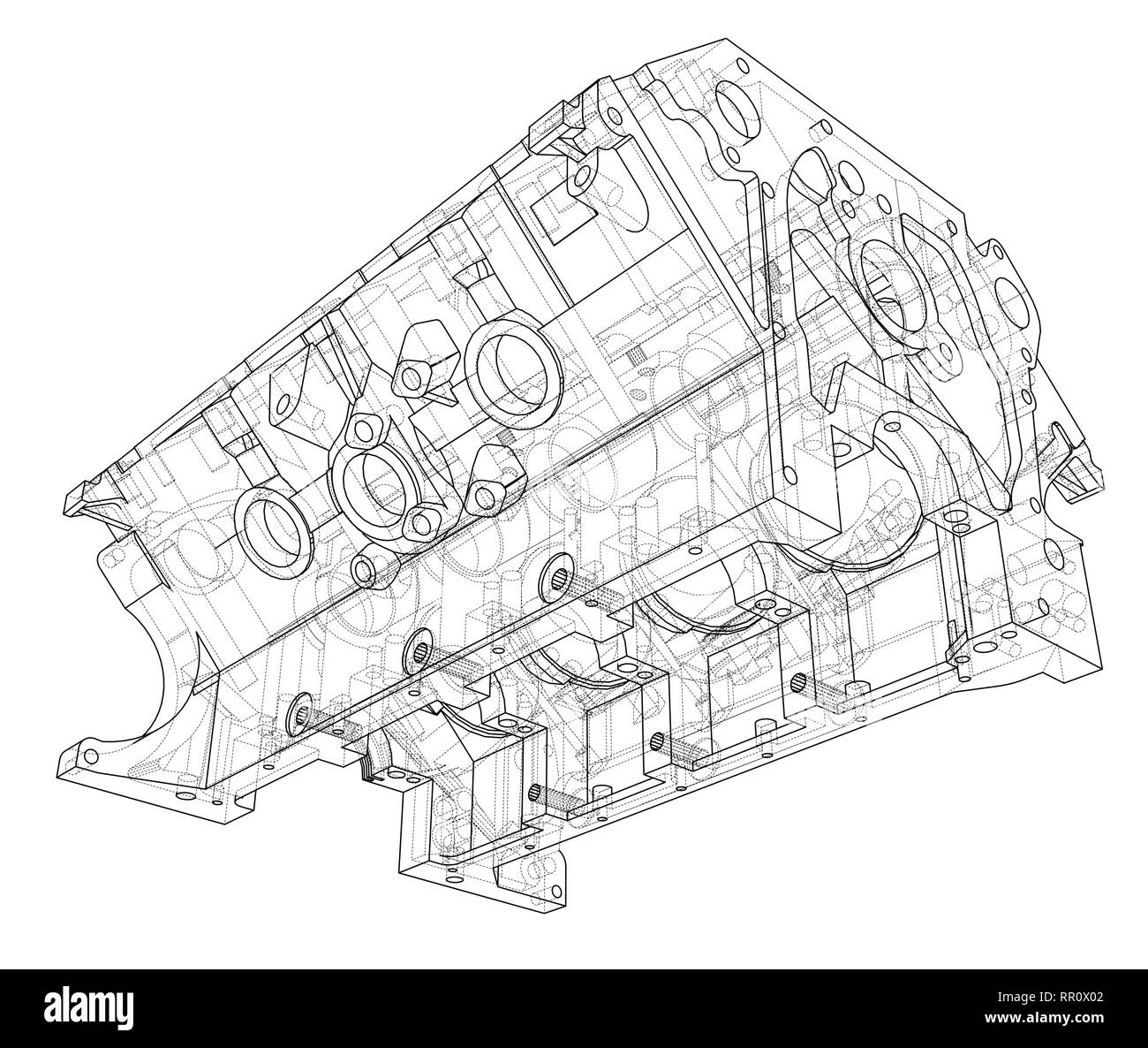 Croquis du bloc moteur. Le rendu 3D de vecteur Illustration de Vecteur