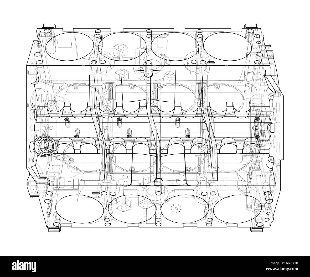 Croquis du bloc moteur. Le rendu 3D de vecteur Illustration de Vecteur