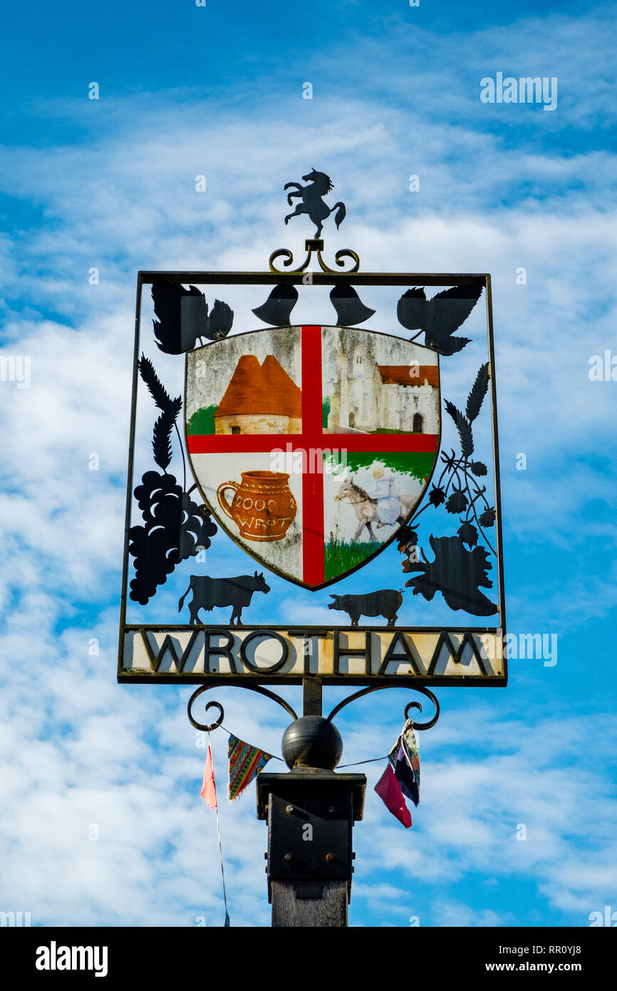 Wrotham Panneau du Village, la place, Wrotham, Kent Banque D'Images