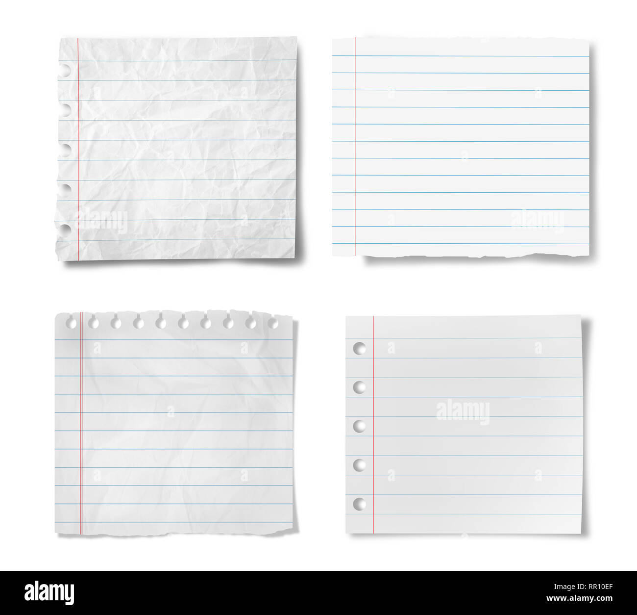 Feuilles de papier avec bandes isolated on white Banque D'Images