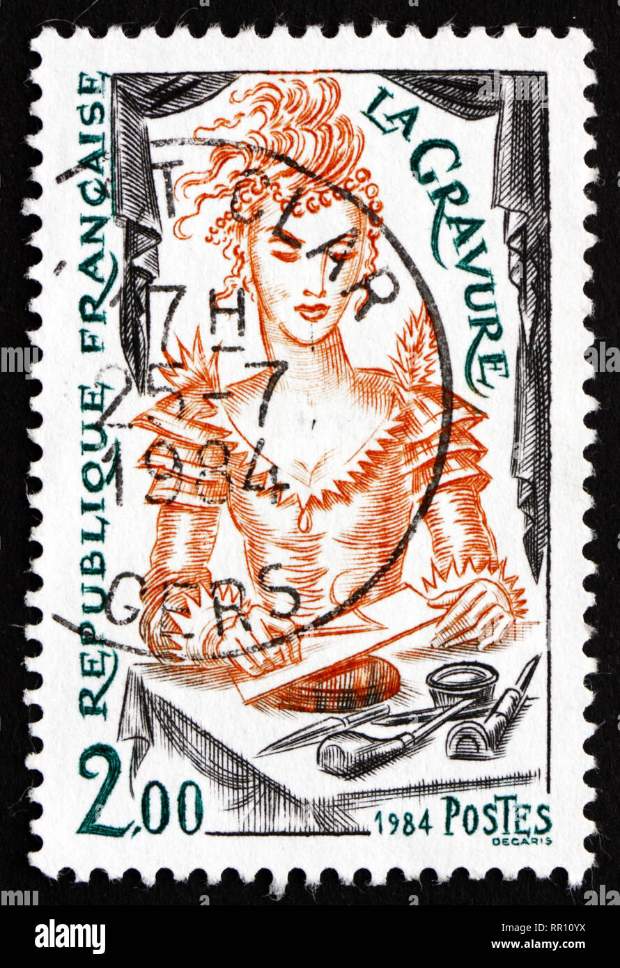 FRANCE - circa 1984 : timbre imprimé en France montre la gravure, circa 1984 Banque D'Images