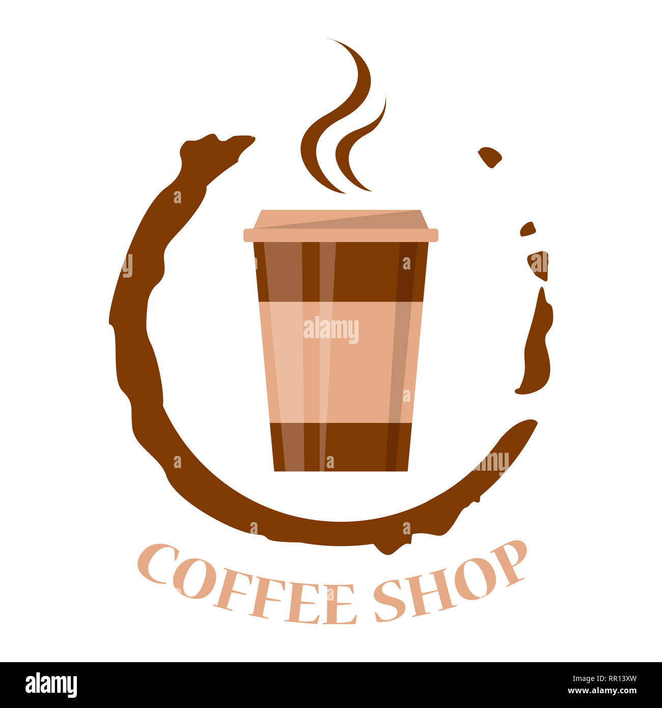 Coffee shop logo. Emblème de cafe design. Boisson chaude dans une tasse. Entreprise de café signe. Banque D'Images