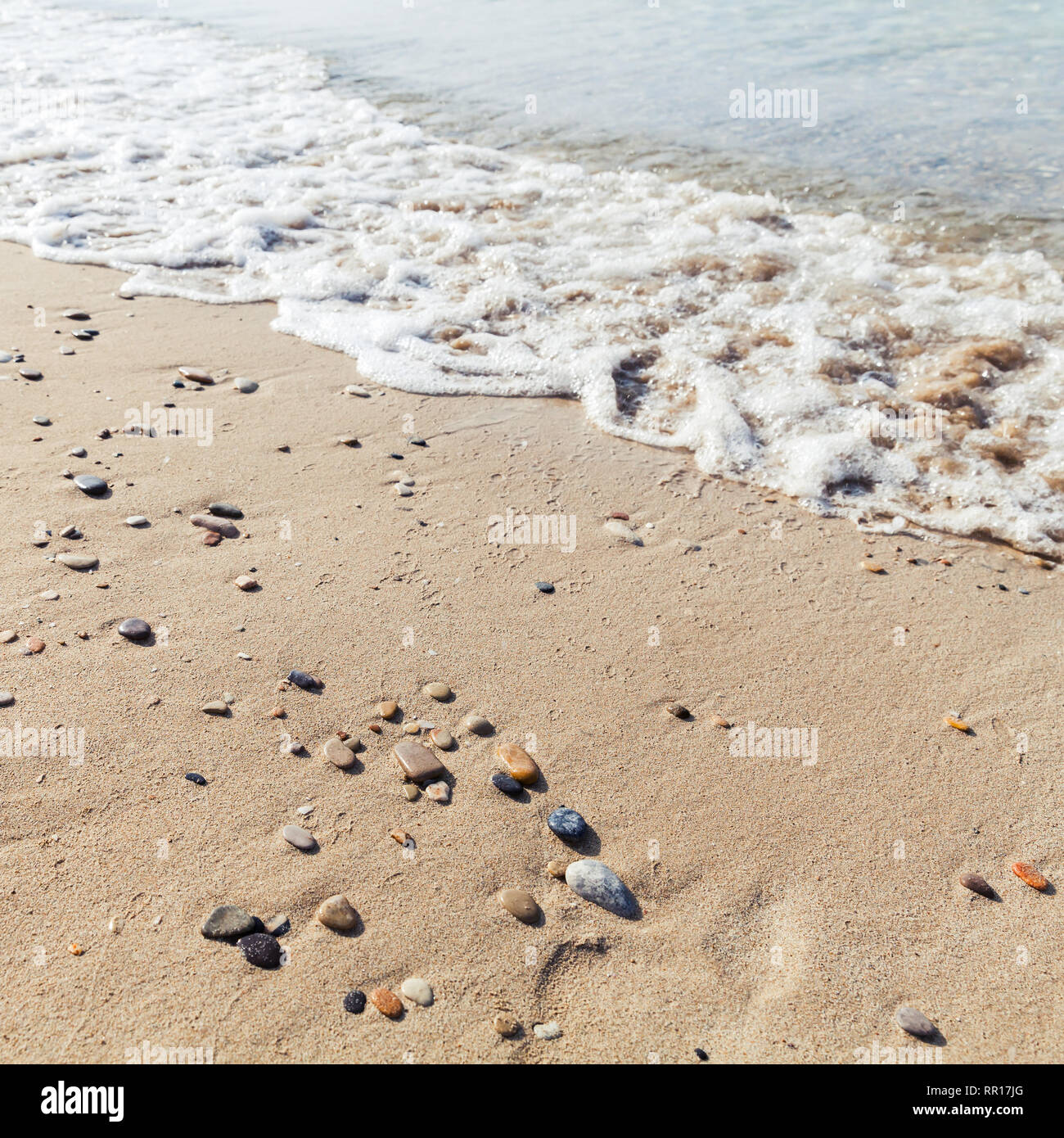 Petit pierre mouillée dans le sable sur la plage, carrés de fond photo Banque D'Images