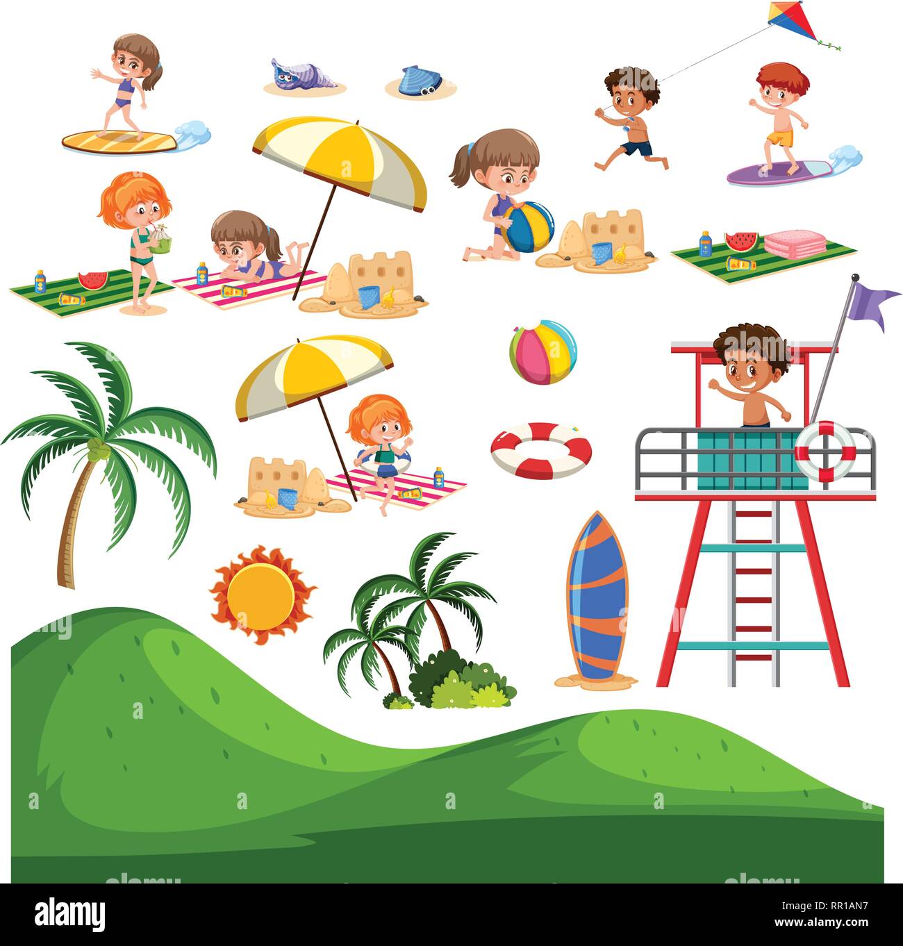 Ensemble de plage d'été l'illustration de l'activité Illustration de Vecteur