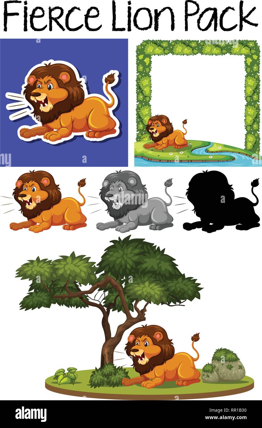 Un pack de lion féroce illustration Illustration de Vecteur