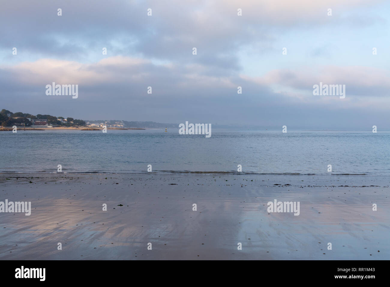 Vue de la plage de sable à Shell Bay, sur la péninsule de Studland dans tout le port de Poole, Dorset, UK Banque D'Images