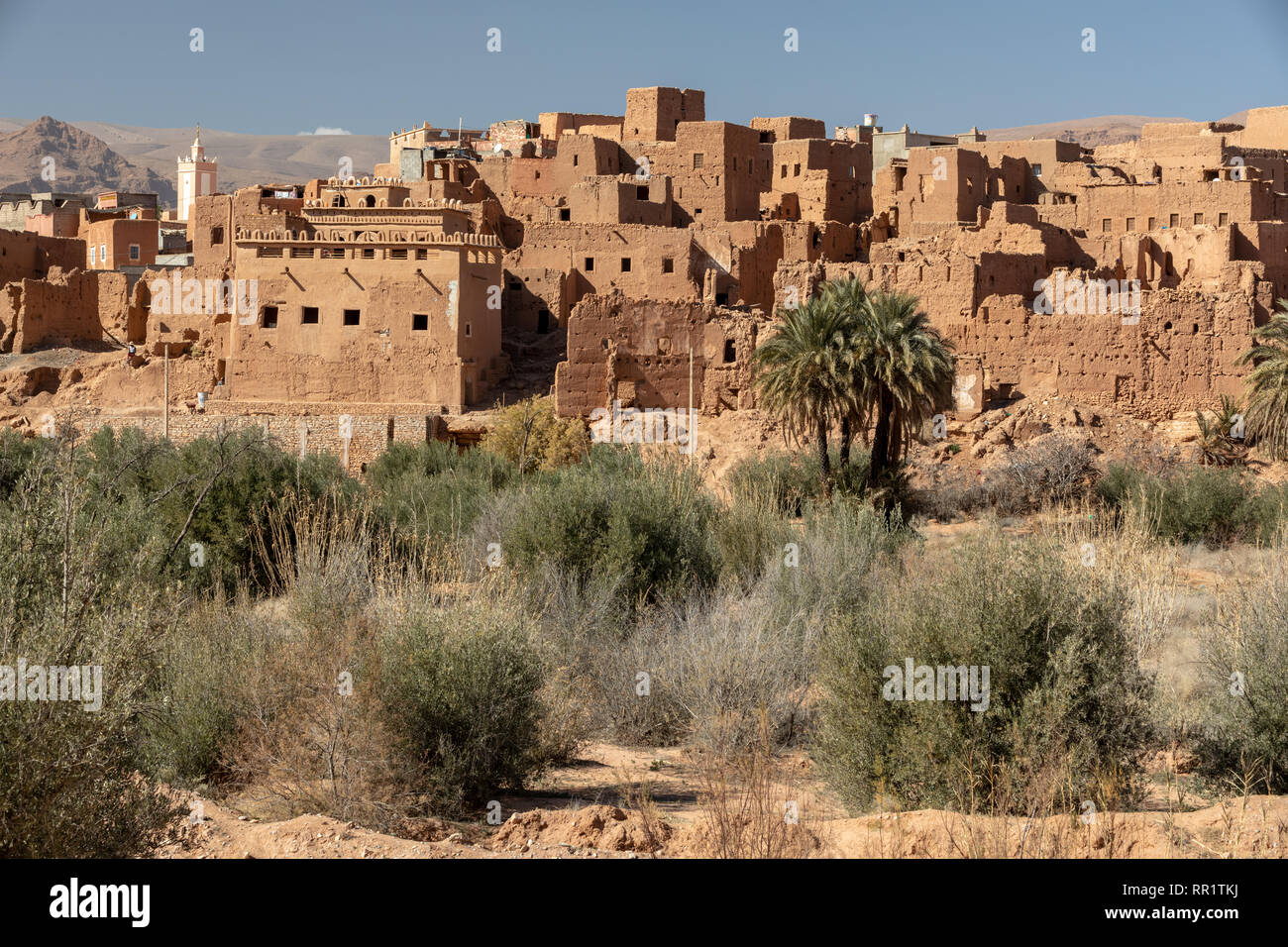 Ville de brique d'Adobe et kasbah de Tinghir, Maroc Banque D'Images