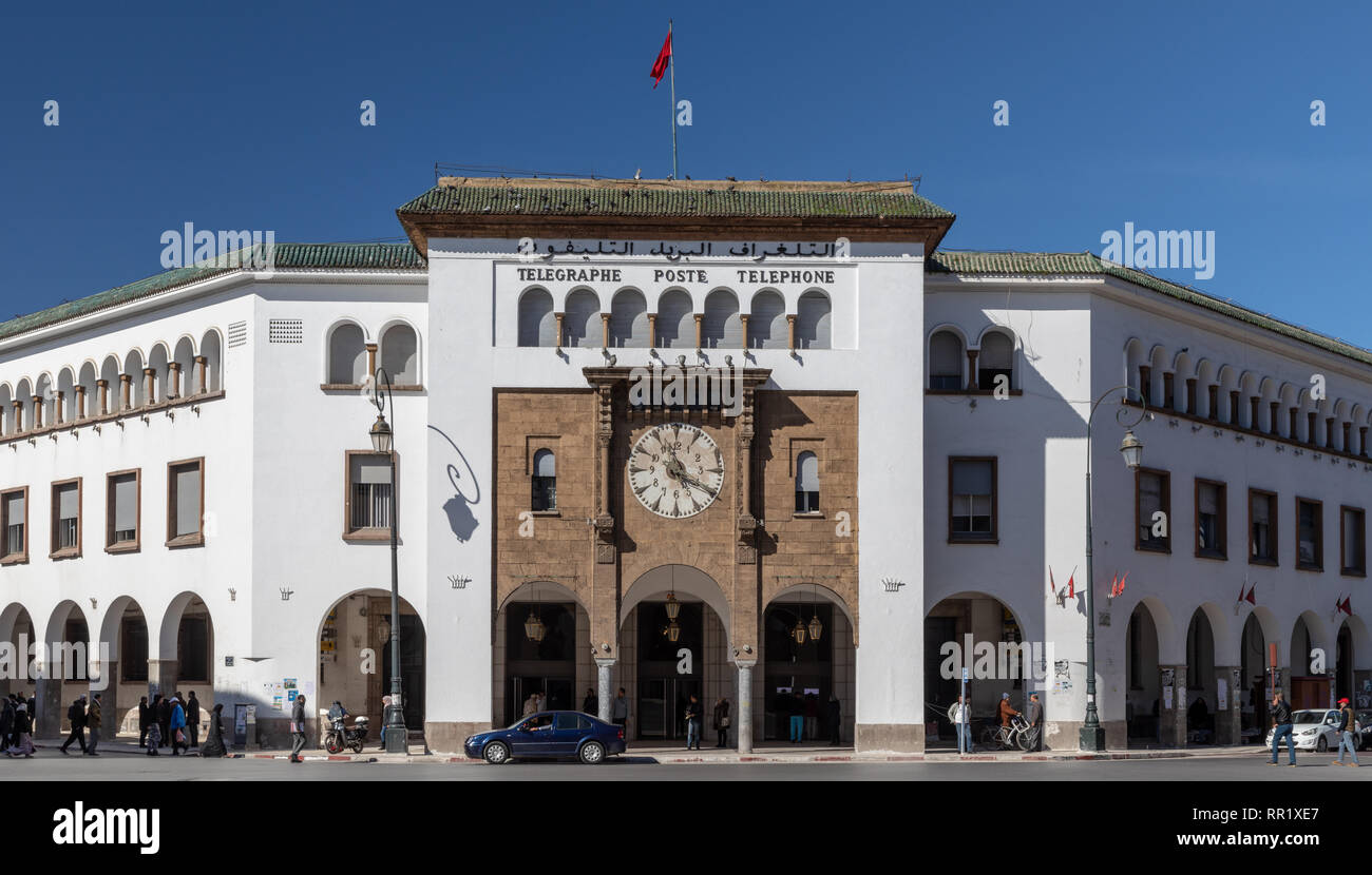 Colonial Art Déco Bureau de poste, avenue Mohammed V, Rabat, Maroc Banque D'Images