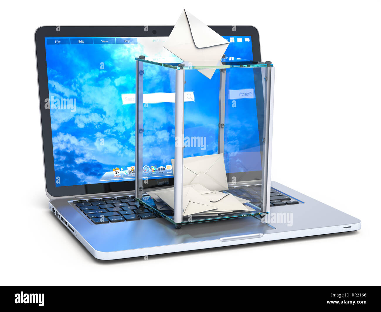 Le vote en ligne. Boîte de scrutin sur les ordinateurs portables et de bulletin de vote isolé sur blanc. 3d illustration Banque D'Images