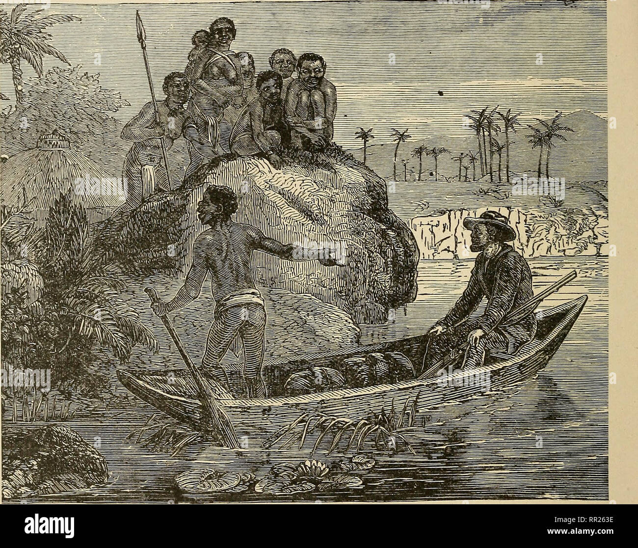 . Voyage-aventure---exploration. Roosevelt, Théodore, 1858-1919 ; Zoologie. 374 SAMUEL BAKER ET LE COMMERCE DES ESCLAVES des perles de verre. L'expédition de piraterie étant terminé, il paye ses hommes pendant cinq mois de salaire à l'avance, à raison de quarante-cinq piastres (neuf) shillings par mois, et il convient de leur donner quatre-vingt piastres par mois pour toute période excédant les cinq mois les plus avancés. Ses hommes reçoivent leur avance pour partie en numéraire et en partie en coton caractéristiques de. L'ARRIVÉE À RIONGA BAKER'S ISLAND vêtements à un prix exorbitant. Chaque homme a une bande de papier, sur laquelle est écrit, par le greffier de la Banque D'Images