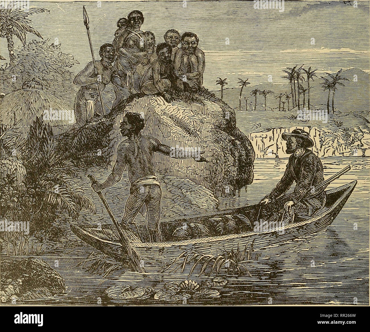 . Voyage-aventure---exploration. Roosevelt, Théodore, 1858-1919 ; Zoologie. 374 SAMUEL BAKER ET LE COMMERCE DES ESCLAVES des perles de verre. L'expédition de piraterie étant terminé, il paye ses hommes pendant cinq mois de salaire à l'avance, à raison de quarante-cinq piastres (neuf) shillings par mois, et il convient de leur donner quatre-vingt piastres par mois pour toute période excédant les cinq mois les plus avancés. Ses hommes reçoivent leur avance pour partie en numéraire et en partie en coton caractéristiques de. L'ARRIVÉE À RIONGA BAKER'S ISLAND vêtements à un prix exorbitant. Chaque homme a une bande de papier, sur laquelle est écrit, par le greffier de la Banque D'Images